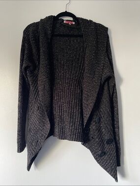 Carol Rose Dark Charcoal Ribbed Open-Front Cardigan with Hoodie Size 2x